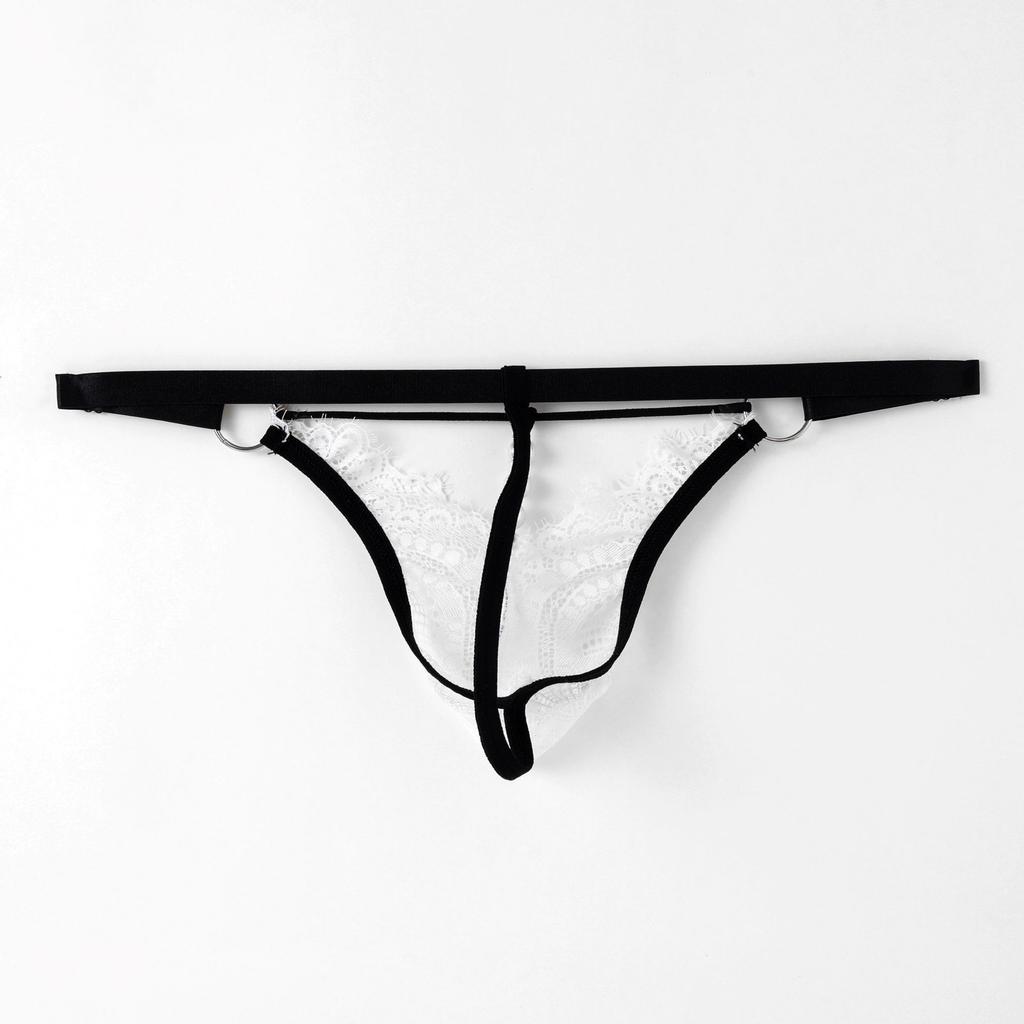 Sissy Pouch Panties Sexy Men Lingerie Waist Adjust Lace Perspective T-Back Thong Low Rise Crossdresser G-String Pearl Underwear