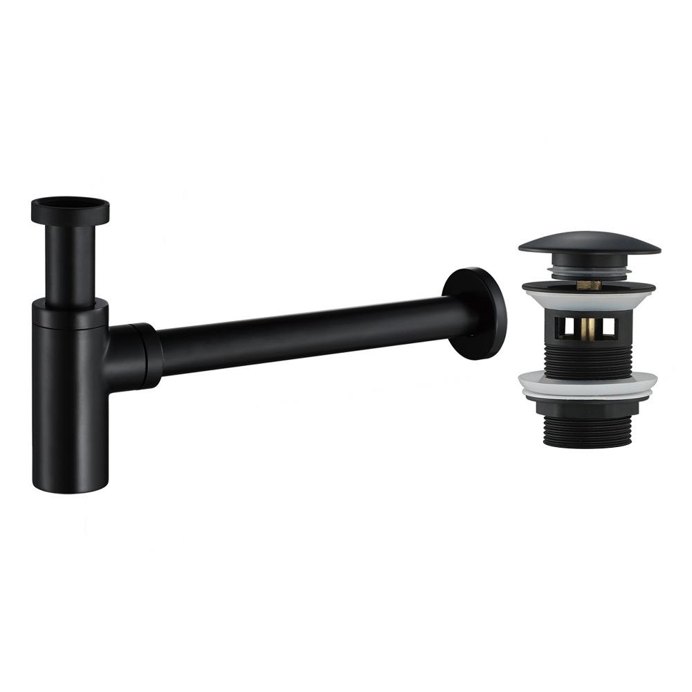 Brass Gold Basin Pop Up Drain Black Sink Siphon Drains With Spillway Spring Type Odor-proof Lower Wall Drain Pipe Drain Waste