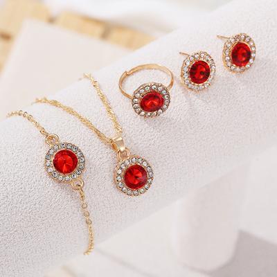5 pcs/Set Ladies' Heart Necklace Earings Bracelet Rings Zircon Set Bracelet Zircon Set Christmas, New Year's Day, Valentine's