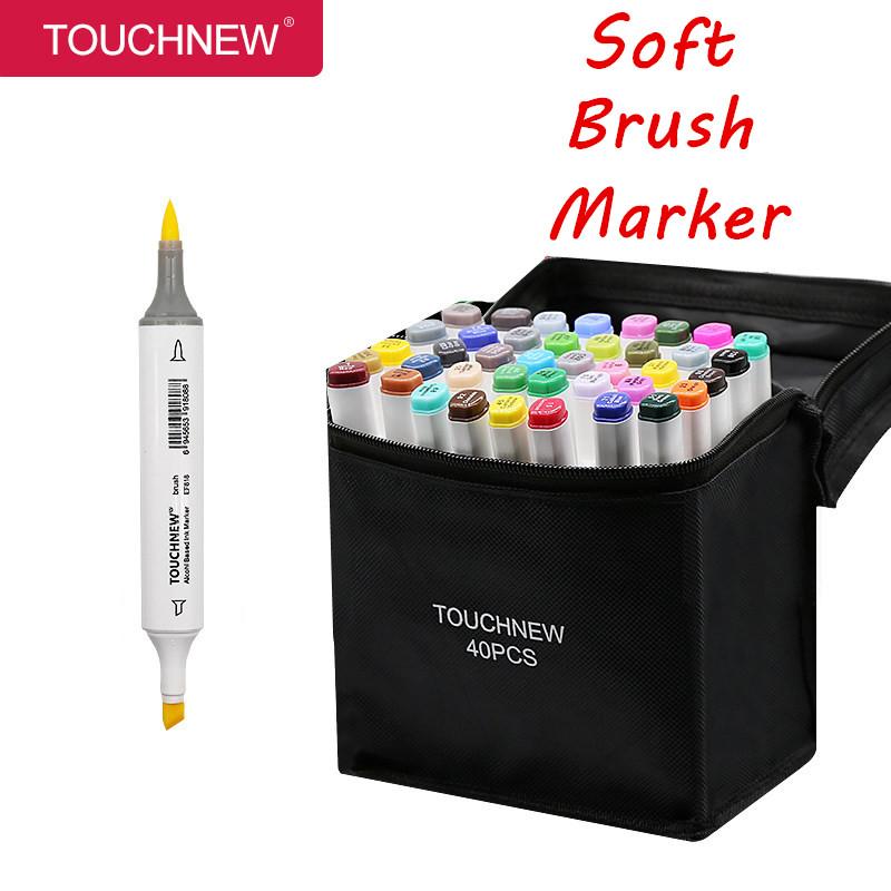 TOUCHNEW Art Markers Pen Set 1Pcs Sketch Soft Brush Alcohol Ink Dual Tips Professional Drawing Marker for Artists