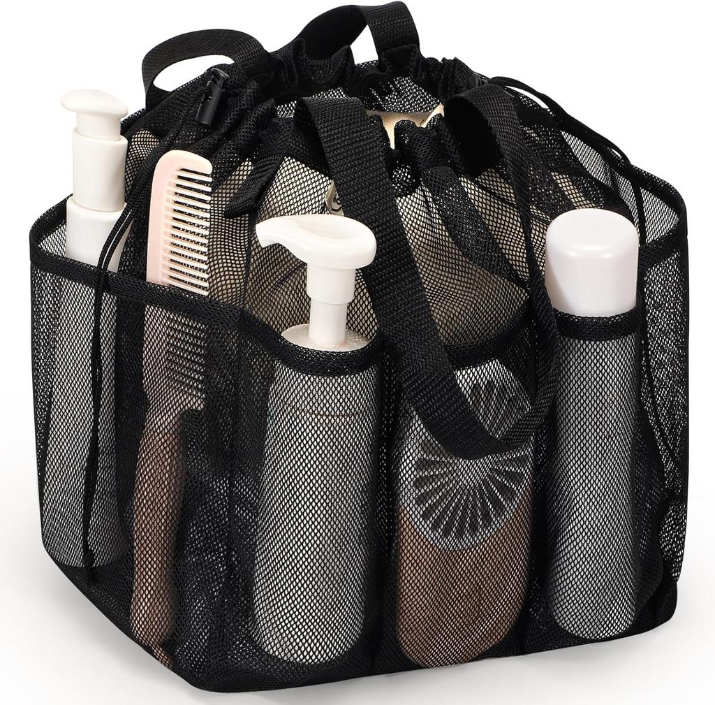 Mesh Shower Caddy Bag Portable Drawstring Bathroom Organizer College Dorm Shower Bag for Gym Swimming Travel Camping