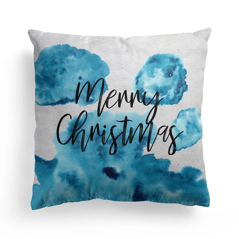 New Christmas Blue Watercolor Elk Pillowcase Christmas Decoration Holiday Gift Living Room Sofa Ornament Bedroom Home Decoration
