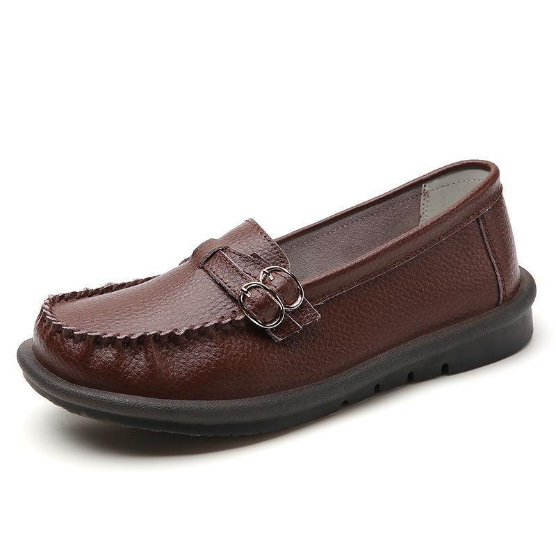 Spring and Autumn women's large-size leather one-pedal casual flat-soled Doudou shoes versatile soft-soled comfortable mother shoes