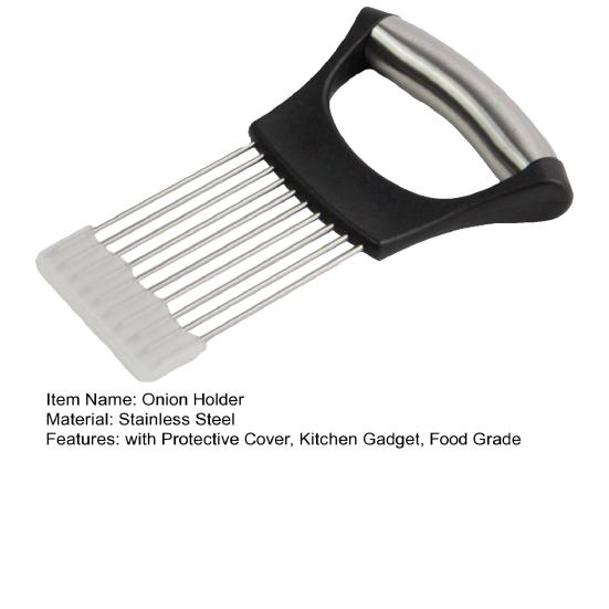 Stainless Steel Onion Slicer Holder with Protective Cover Tomatoes Avocados Potato Kiwifruit Meat Lemon Vegetable Fruit Cutter Chopper Kitchen Gadget