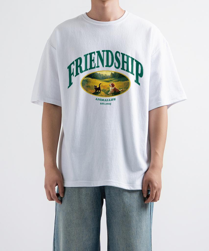 UNDEROFF Oversized Crew Neck Friendship Short Sleeve T-Shirt White