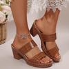 Vintage Alligator Pattern Sandals Women 2025 Summer Elegant Round Toe High Heels Slippers Women Solid Brown Work Shoes Women