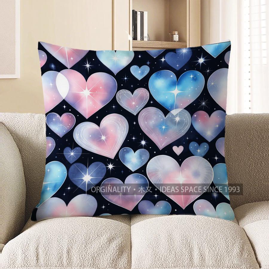2D Galaxy Heart Patterned Digital Print Pillow Covers Pattern Cushion Cover Suitable For Sofa Bedroom Car Pillow Cover