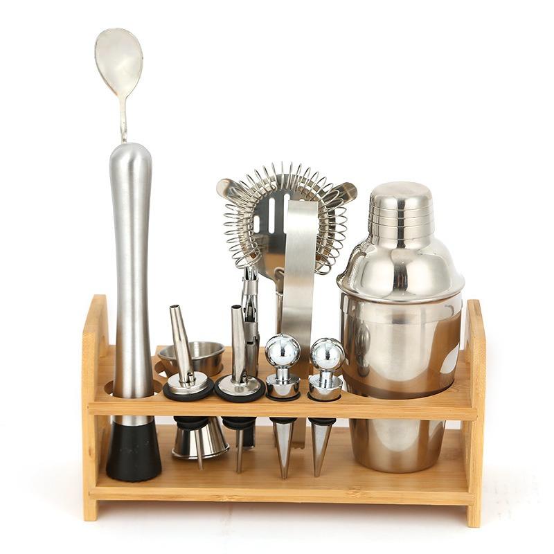 10-piece Stainless Steel Cocktail Shaker Set with Bamboo Stand