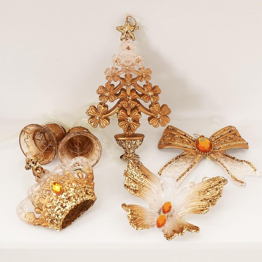 Golden Translucent Christmas Snowflake Pendant Crystal Prism Wreath Elk Deer Ornaments Home
