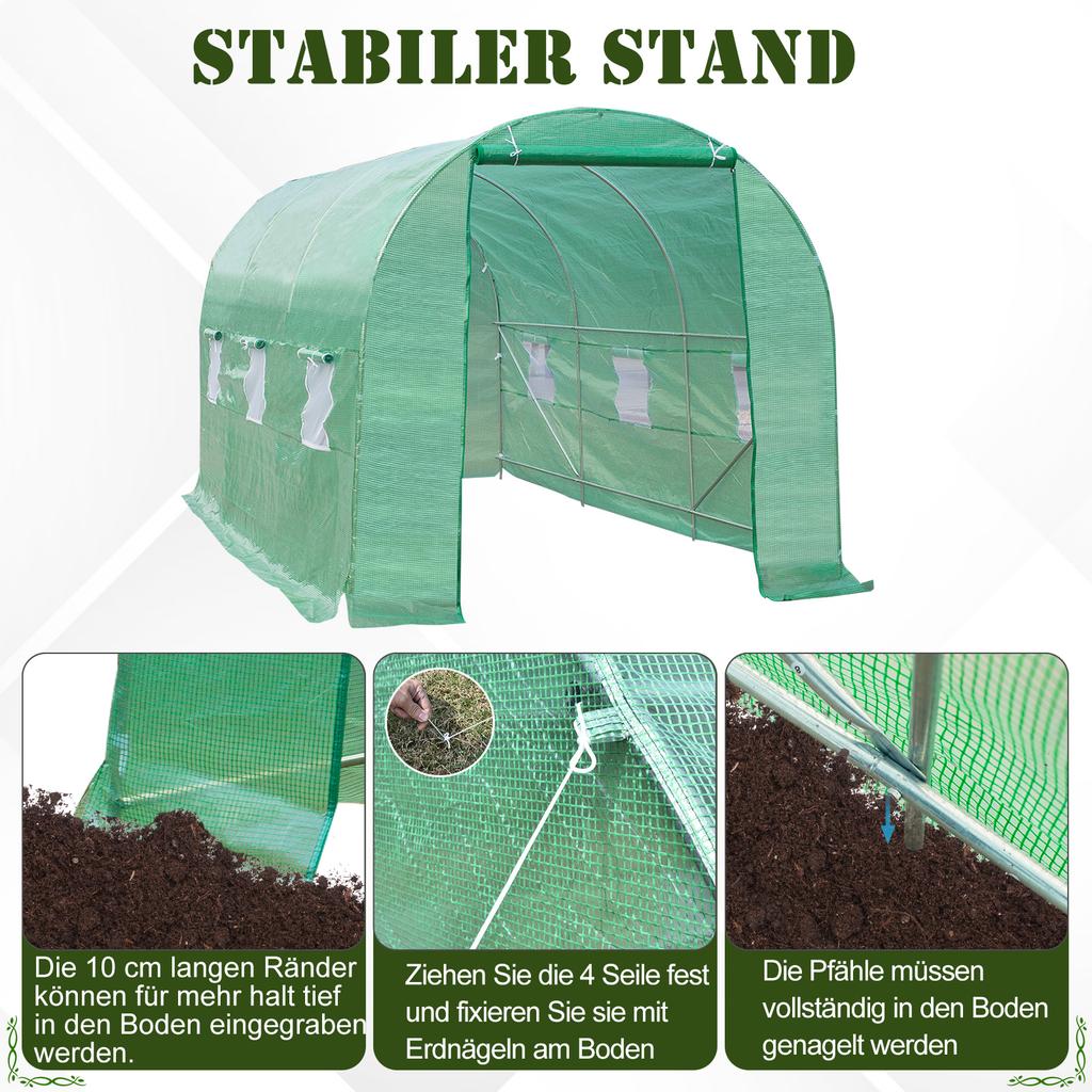 4.5m X 2m X 2m Walk-in Tunnel Greenhouse Garden Plant Growing House with Door and Ventilation Window, Green
