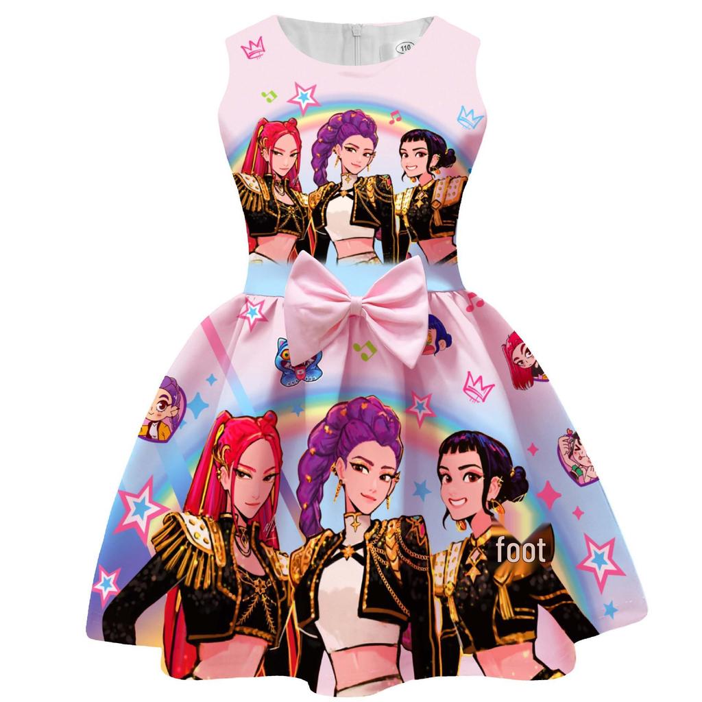 Dívčí skupina Lovců démonů Tištěné Dětské Formální Šaty s Mašlí