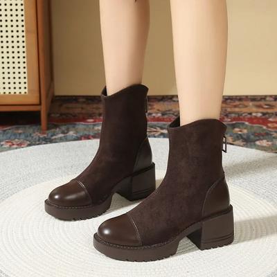 Women's Boots New Spring Autumn High-heel Boots Platform New British Round Toe Anti Slip Zipper Wear-resistant Fashion Boots