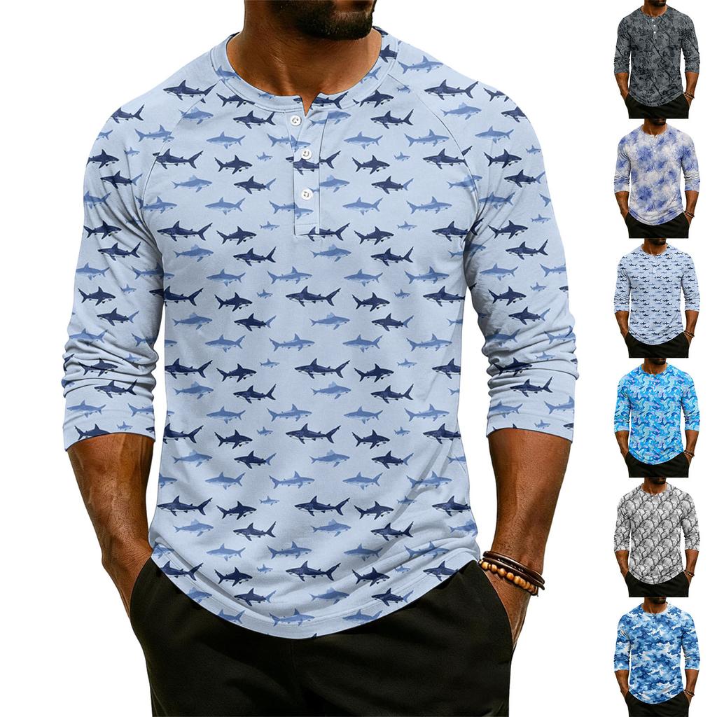 Herren-Raglan-Top mit 3/4-Ärmeln und kontrastfarbener Knopfleiste