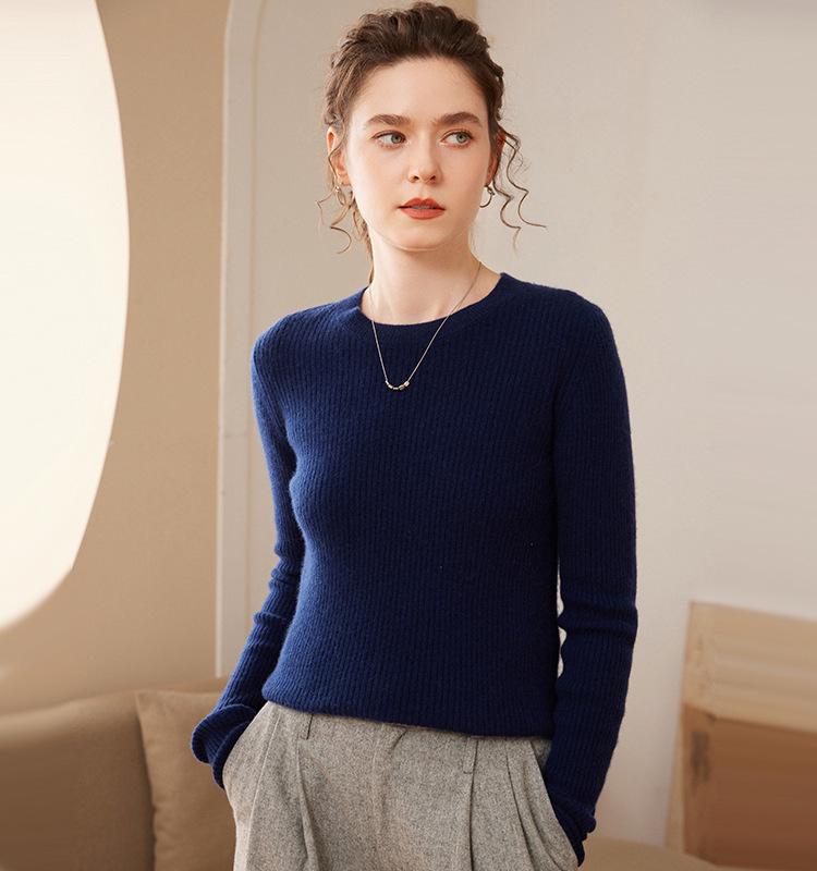 Women's Slim Fit Cashmere Sweater: Autumn/Winter Fashion Round Neck Knitted Pullover