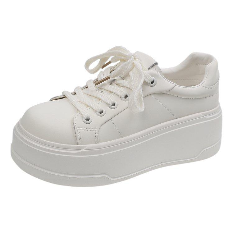 

Натуральная кожа европейские белые туфли женские мягкая кожа 2025 лето новая тонкая и легкая повседневная шнуровка маффин повседневные кеды 40 белый