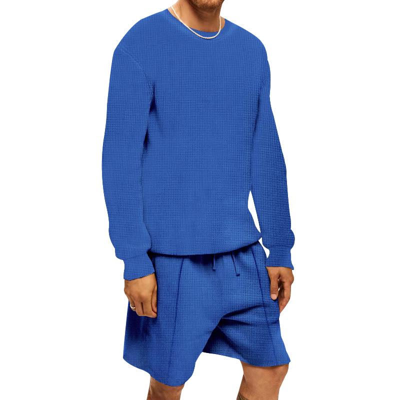 

Футболка с длинным рукавом, летний мужской повседневный спортивный костюм, шорты с длинным рукавом, два предмета для мужчин 3XL сапфировый