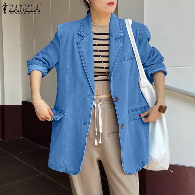 ZANZEA Women Casual Turn Down Collar Loose Long Sleeve Cardigan Tops
