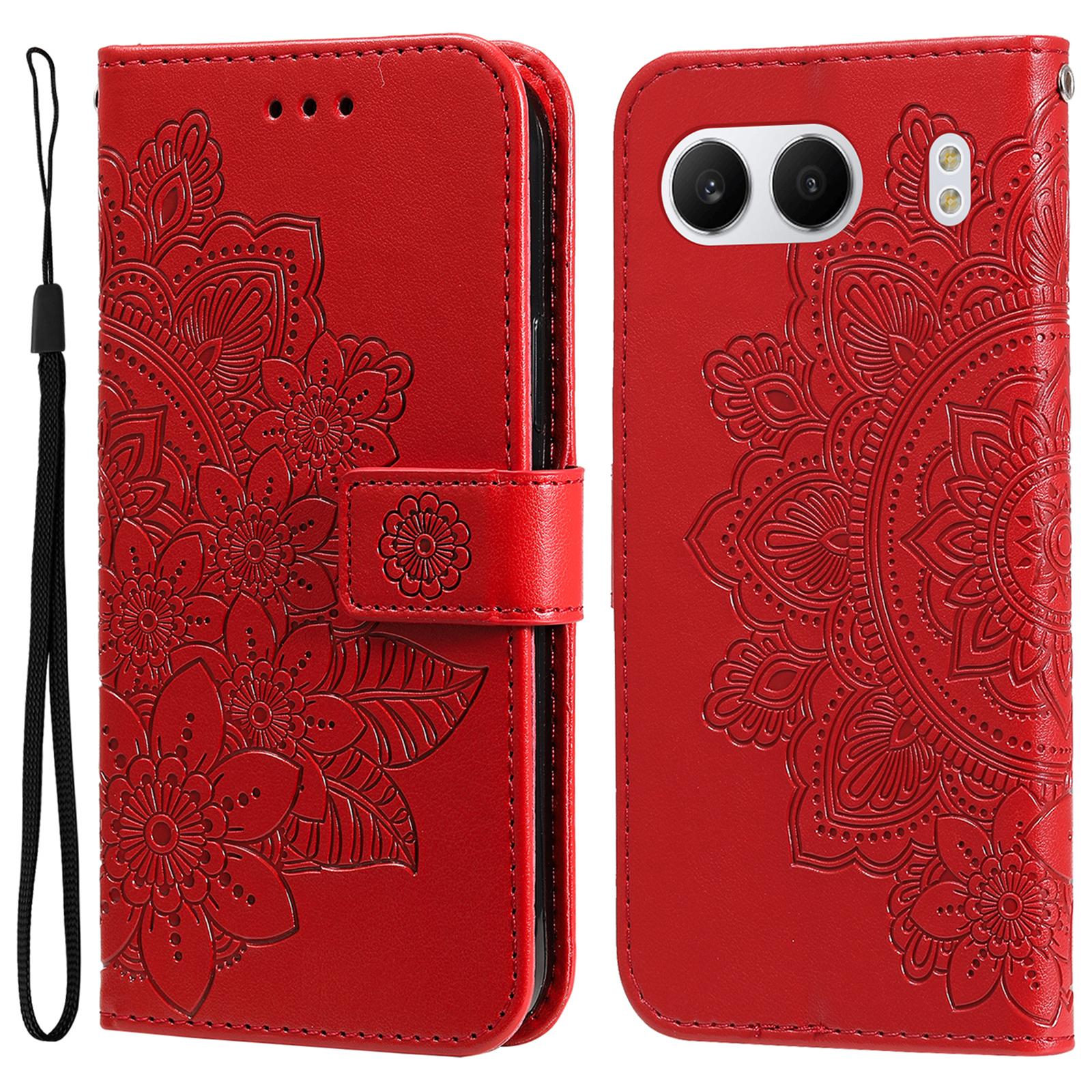 

For OnePlus Nord 4 Case Floral Pattern PU Leather Wallet Stand Phone Cover Red