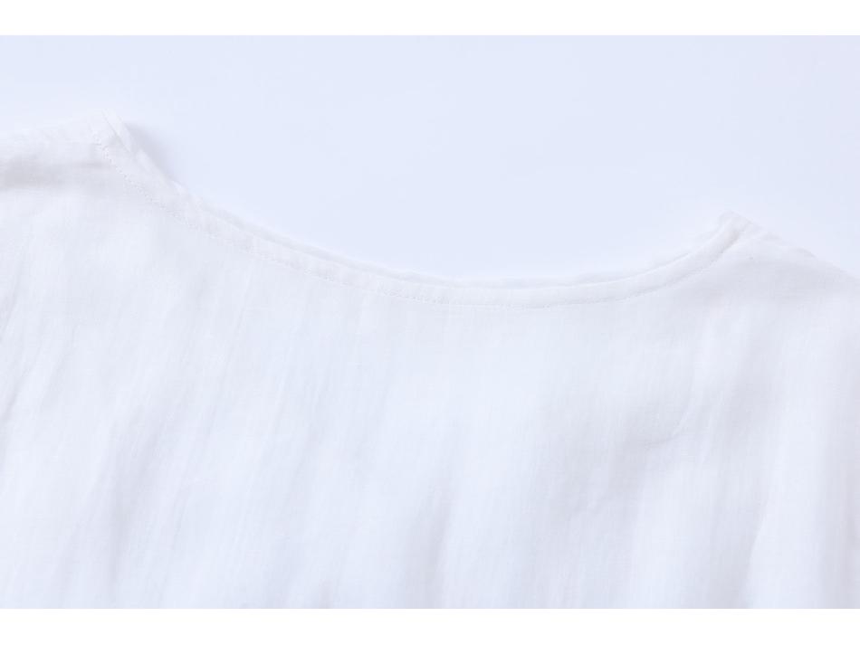 2024 Embroidered Ramie V-Neck Women's Mid-Sleeve Long Dress