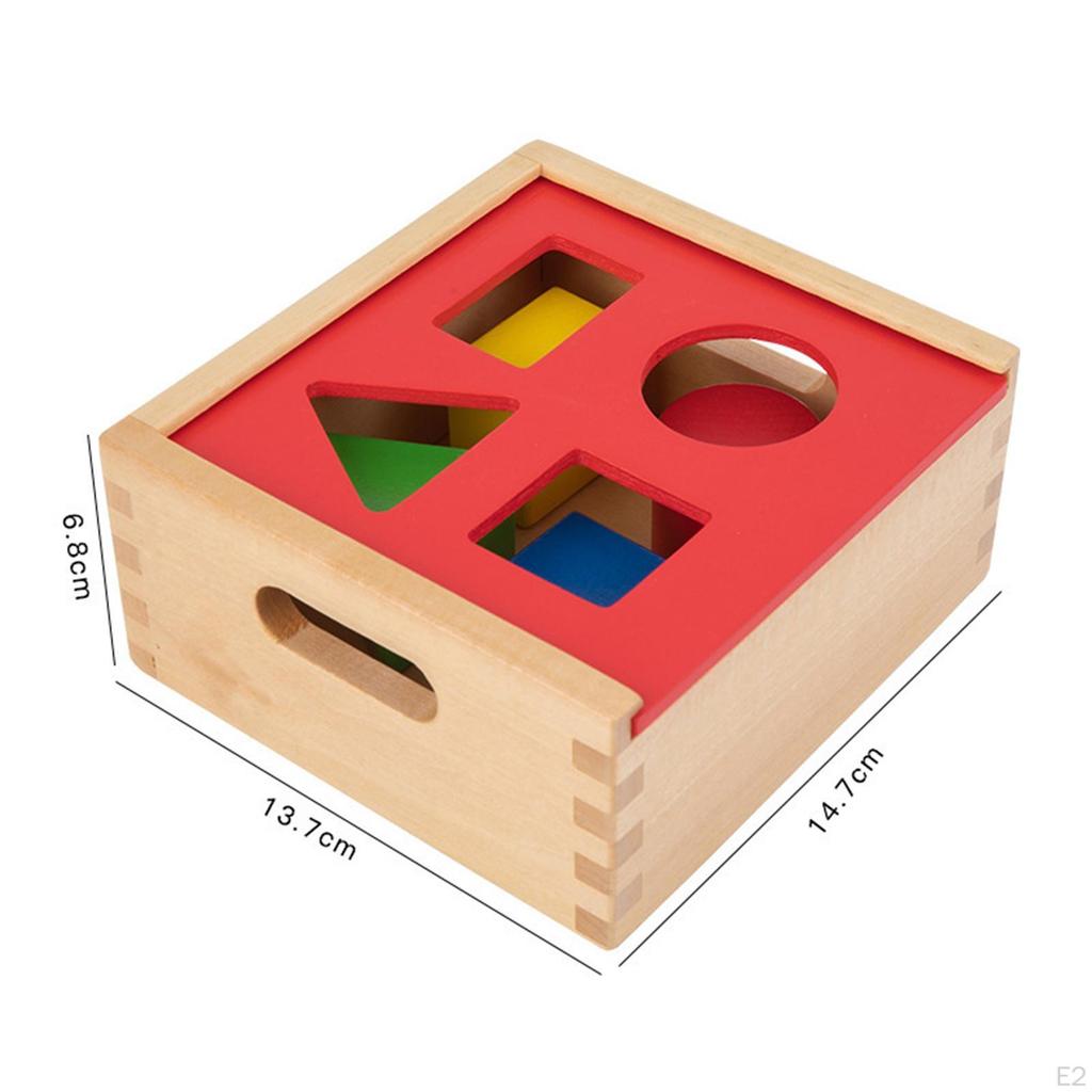 4 Shapes Wood Learning Educational Shape Sorter, Color Matching Toss Box Game, Geometric