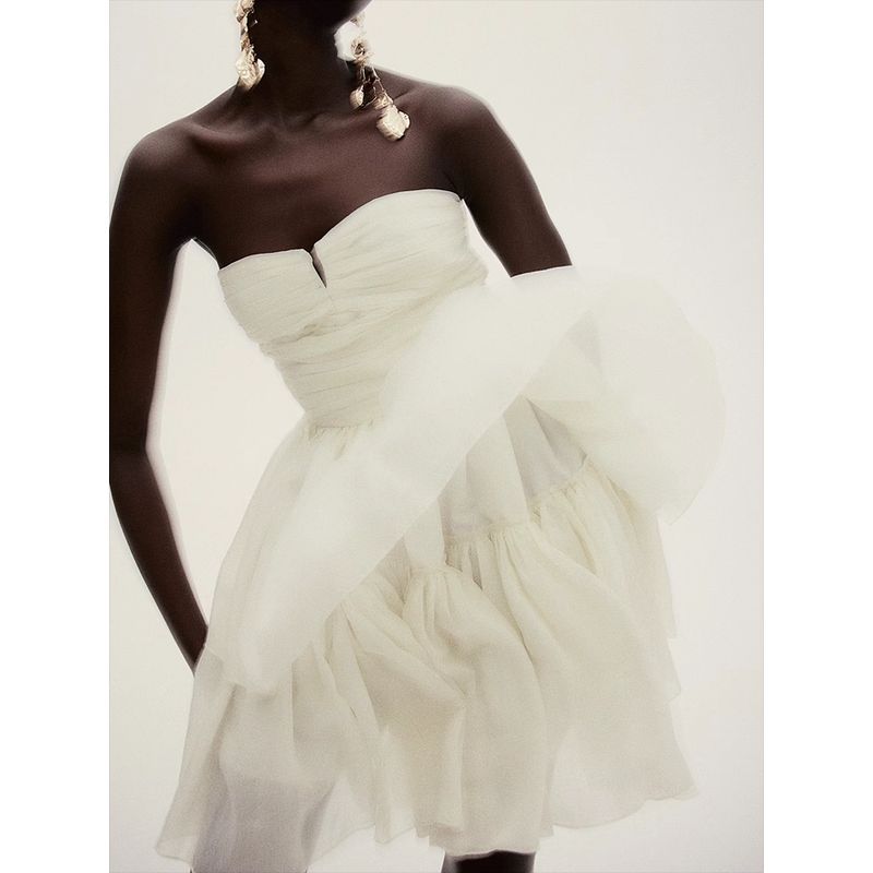 Za2025 Summer New Product Women's Clothes off-the-Shoulder Laminated Decoration Flared Skirt Tube Top Dress 1281448