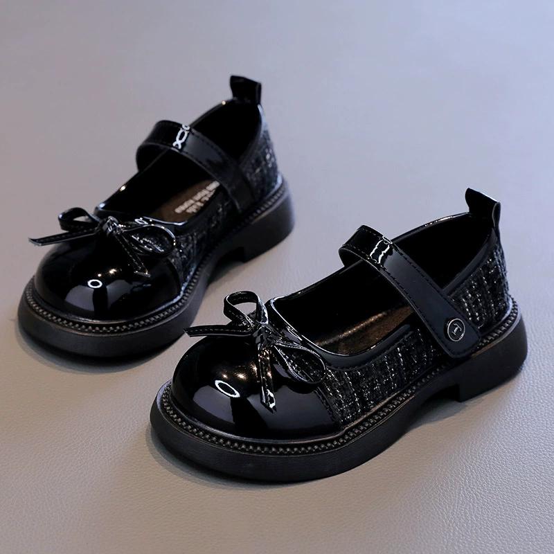 

Spring Autumn Children s Leather Shoes with Bowknot Versatile Girls Fashion Mary Jane Shoes Causal Patchwork Kids Princess Shoes 26 чорний