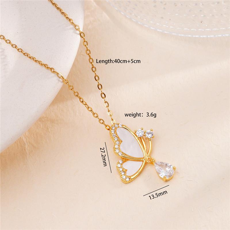 Fashion Butterfly Zircon Water Drop Necklace Stainless Steel Chains High Grade Geometric Choker Jewelry Gifts For Women Girls