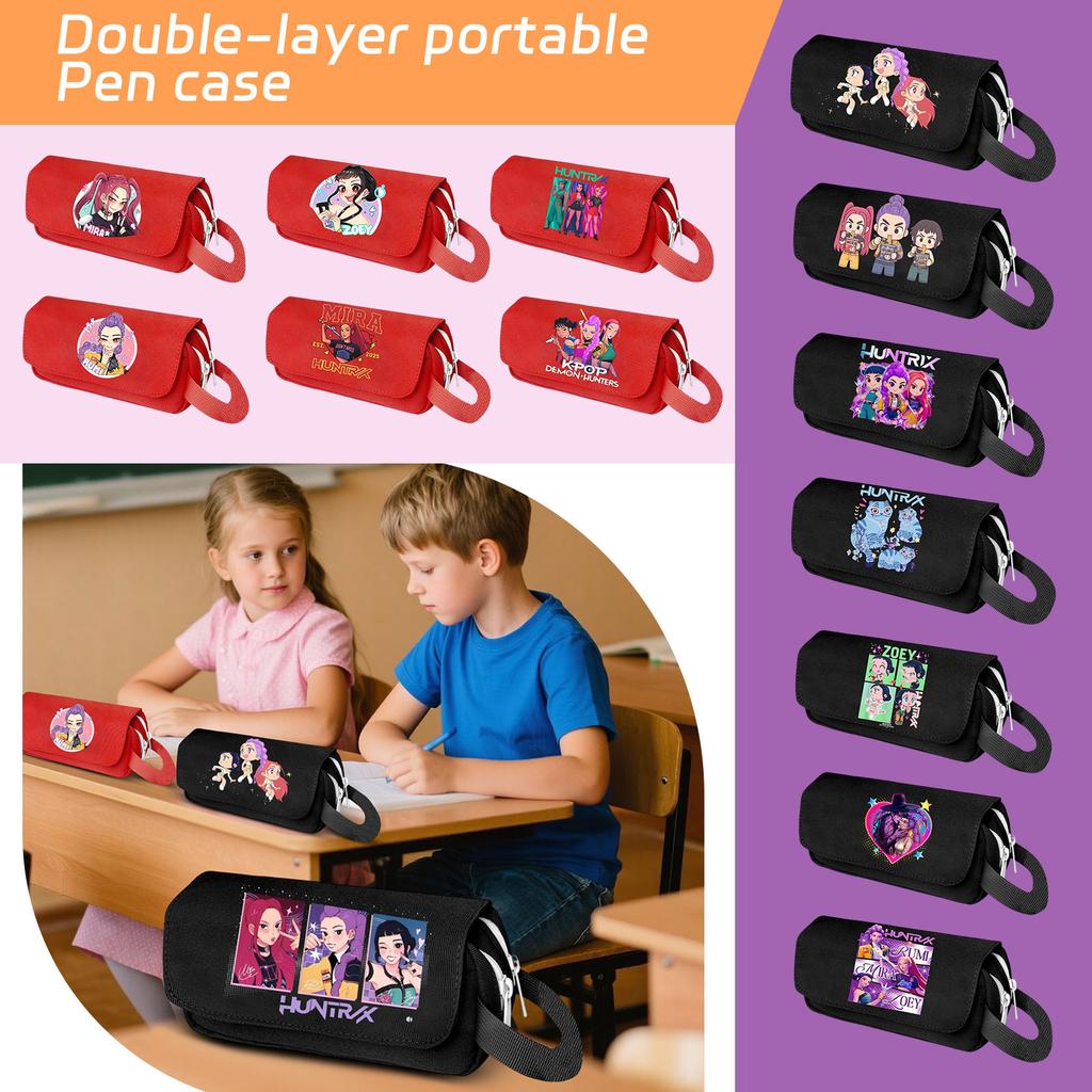 Cartoon Print Large Capacity Double Layer Portable Pencil Bag, Stationery Bag For Primary And Secondary School Students