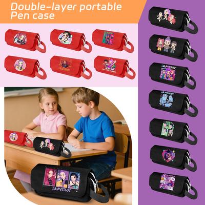 Cartoon Print Large Capacity Double Layer Portable Pencil Bag, Stationery Bag For Primary And Secondary School Students