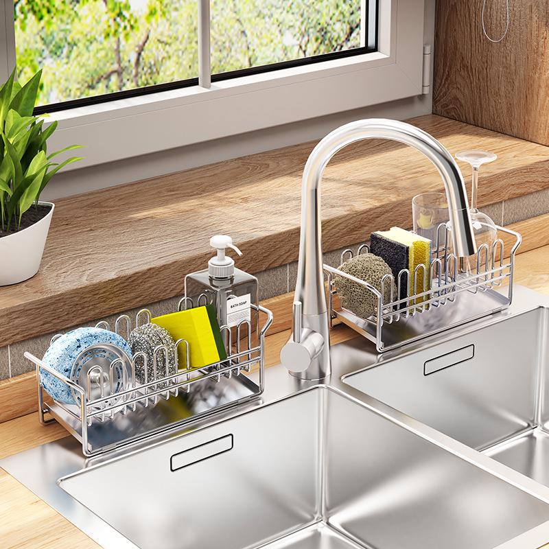 Japanese Style 304 Stainless Steel Kitchen Countertop Rack for Sponges, Soap, and Cloths