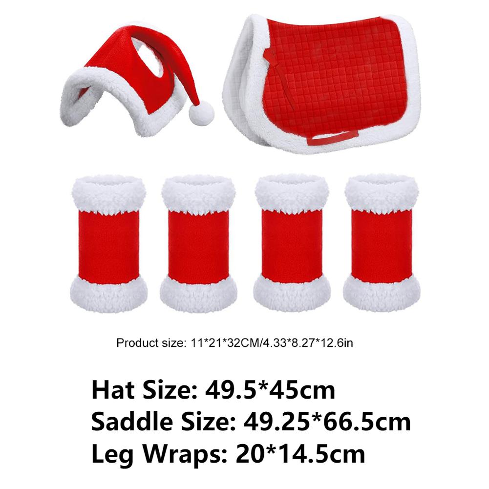 

6 шт. Рождественские обертки для ног Санты, шляпа для лошади, ватник для седла с отделкой из искусственного меха, шапка Санты, обертки для ног, многоцелевой ватник для западного седла