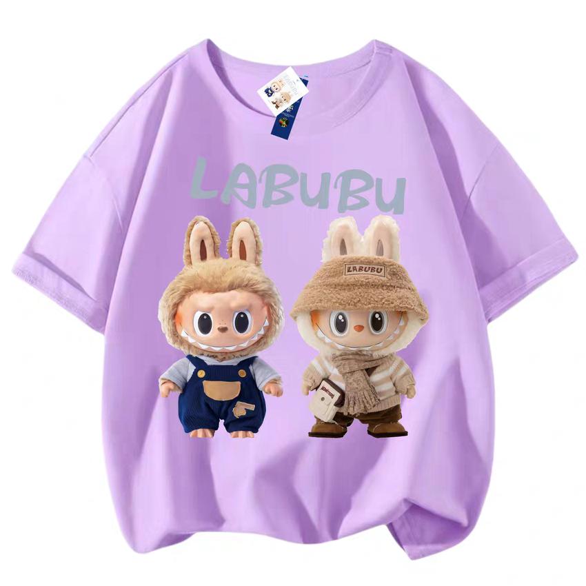 T-shirt da donna con stampa 3D LABUBU Ragazzo Ragazze Manica corta Versatile Casual Trend Abiti Look Famiglia 130