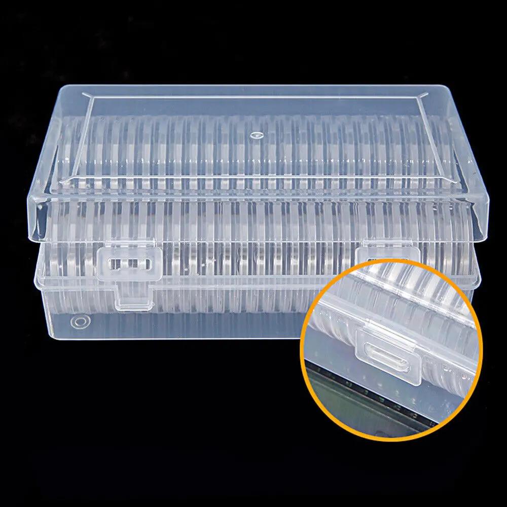 Boîte de 50 capsules pour pièces de 41 mm avec coussinets intérieurs, étui de protection en plastique