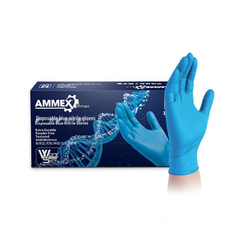 AMMEX Blue Nitrile Oil-Resistant Durable Disposable Gloves Blue Thickened Nitrile Small