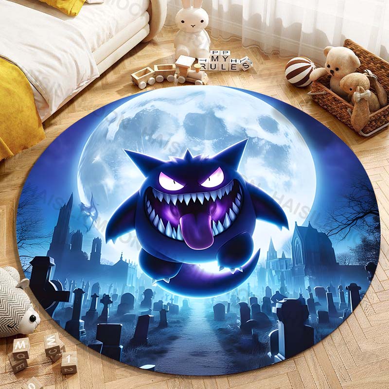 5 Sizes Pokemon Gengar Printing Round Carpet Living Room Bedroom Table and Chair Sofa Decorative Carpet and Rug Play Mat Gift