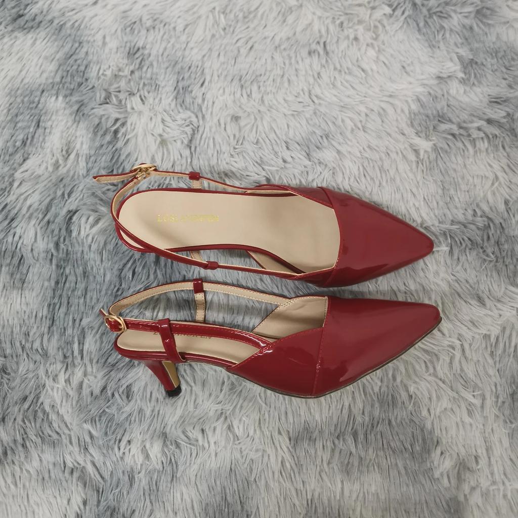 Women Sandals Summer Pointed Toes High Heels Sexy 5cm Low Heels Casual Back Strap Pumps Red Dance Wedding Shoes Large Size