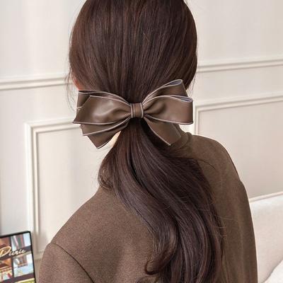 Synthetic Leather Bow Barrettes Women Elegant Ponytail Clip Hairpins Girls Bowknot Hair Clips Fashion Hair Accessories Headwear