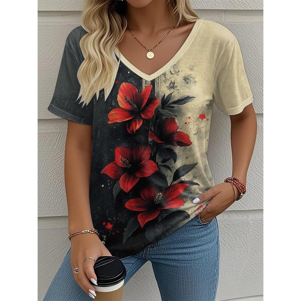 3D Butterfly Printed Short Sleeve T-shirt Korean Style Women's Clothes V-neck Short Sleeves Tees Shirt Loose Casual Blouses