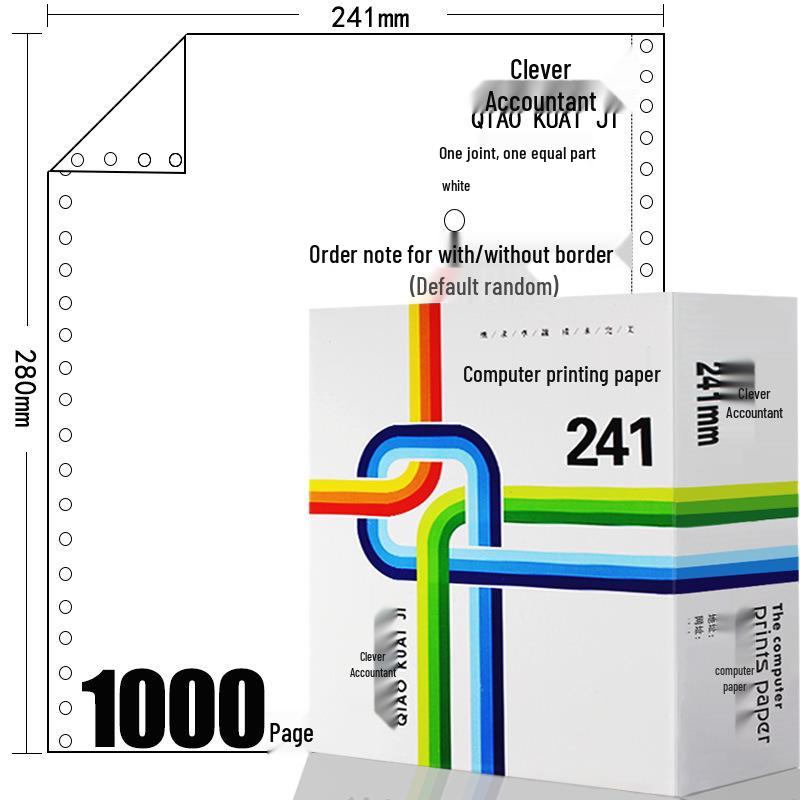 Three-Part Continuous Form Printing Paper, 241mm, 5000 Pages, for Needle Printers - Ideal for Vouchers and Copies