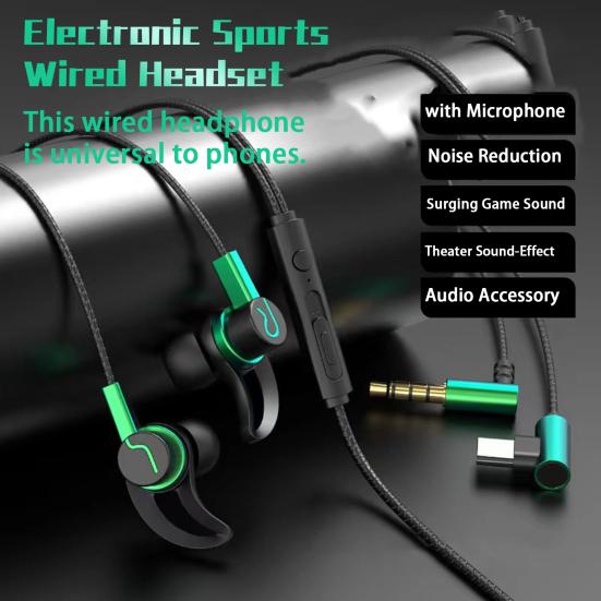 Wired Headphone with Microphone Noise Reduction Theater Game Sound HD-compatible Call No-Delay In-ear Wired Earphone Phone Supply