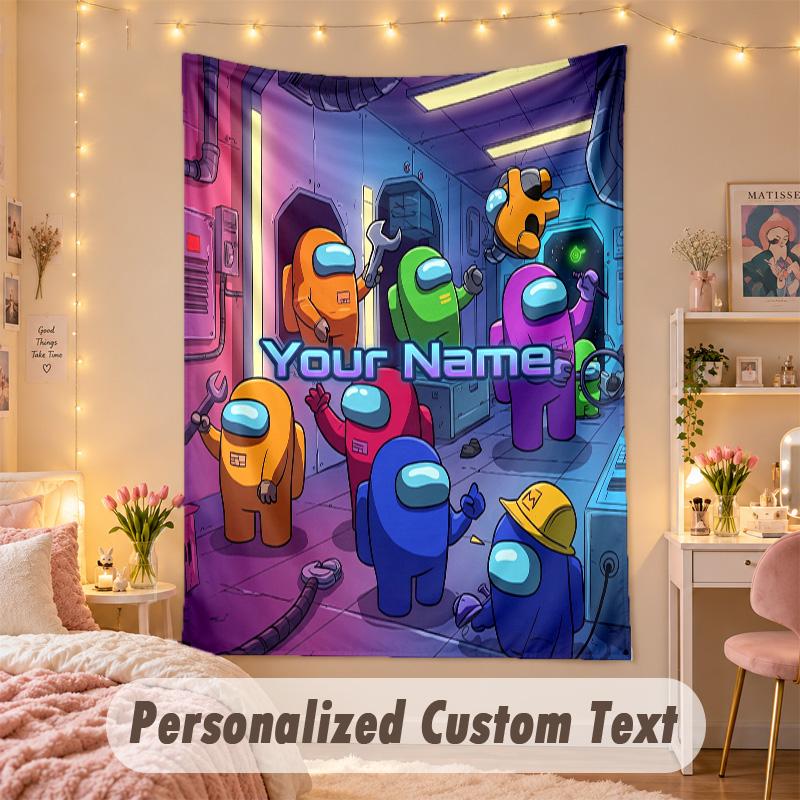 Custom Personalized Tapestry,Among Us Print Custom Name Text Wall Art Hanging for Bedroom