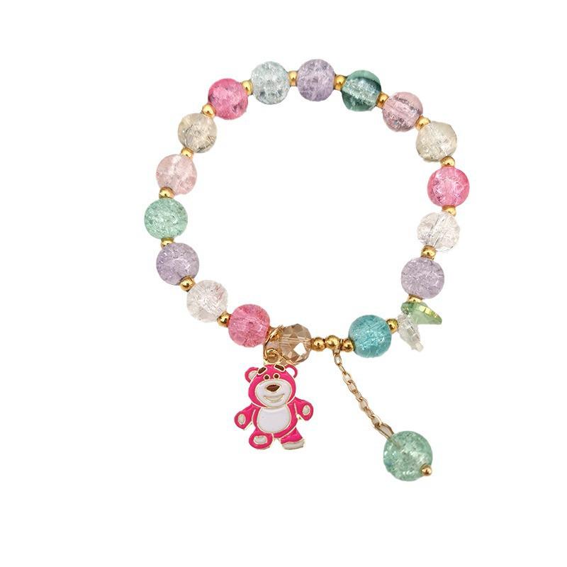 Sanrio Popcorn Crystal Beaded Bracelet: Strawberry Bear & Kuromi Cartoon Charm - Perfect Christmas Gift for Besties
