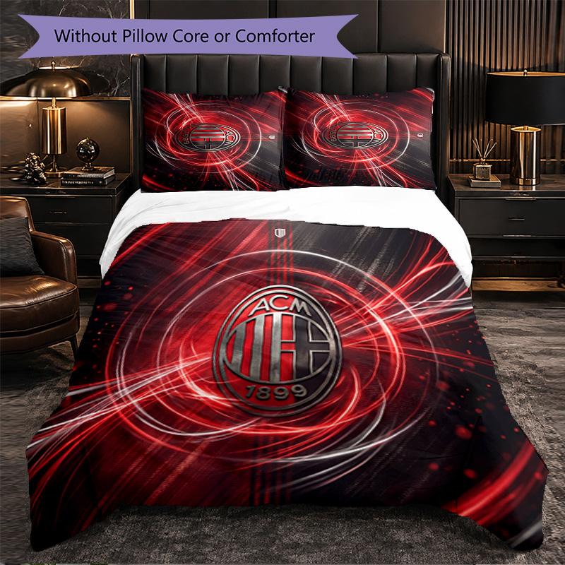 AC Milan Pattern 3 Pieces Bedding Set Soft Microfiber Duvet Cover with Pillow Cases for Bedroom