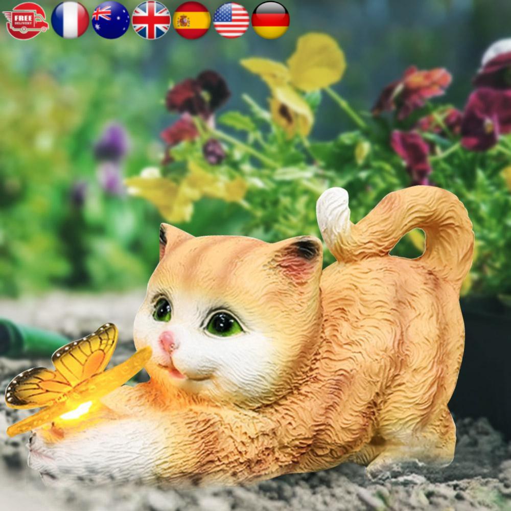 

Cat Solar Garden Statue Solar Garden Statue Cat Housewarming Gift Outdoor Decoration with Cat Holding Butterfly for Mom Grandma United States