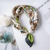 Pearl Magnetic Buckle Silk Scarf Double Square Scarf Necklace Chain Scarf Neck Pattern Small Scarf