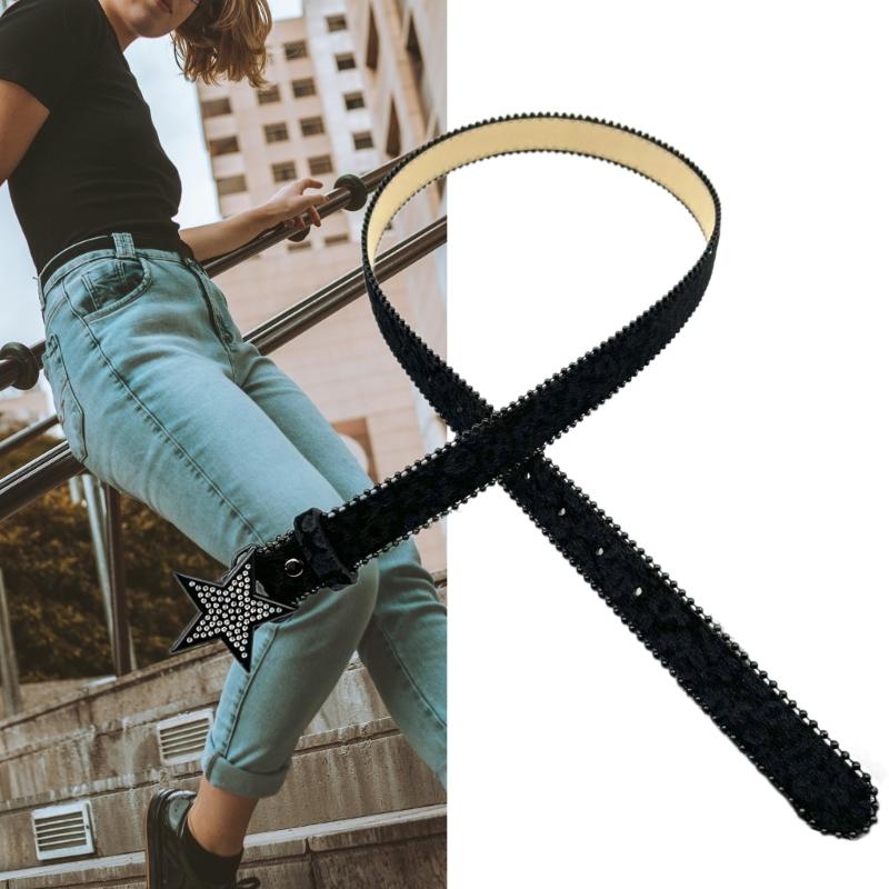 Leopard Print Belt Rhinestones Star Buckles Waistband Fashionable Waist Belt for Trendy Outfits