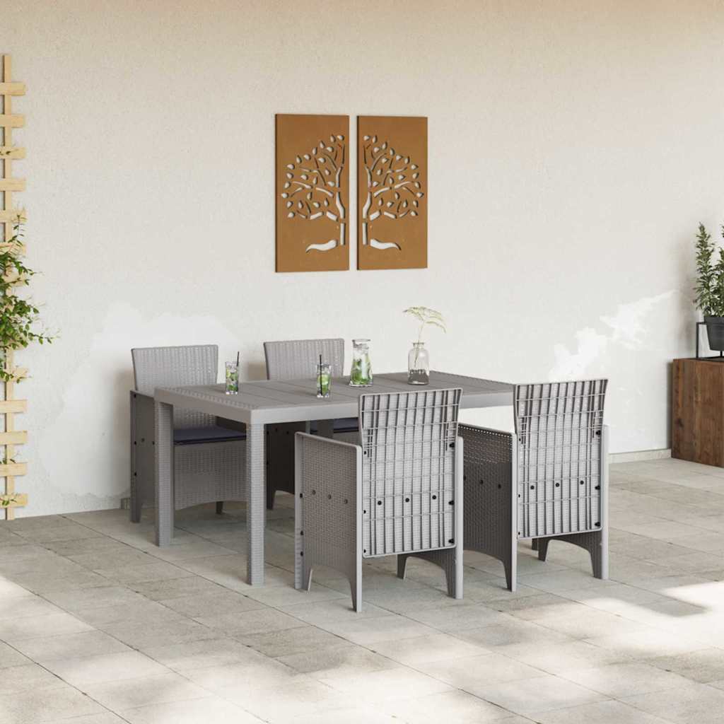 Garden Dining Set 5 Pieces Light Grey Poly Rattan