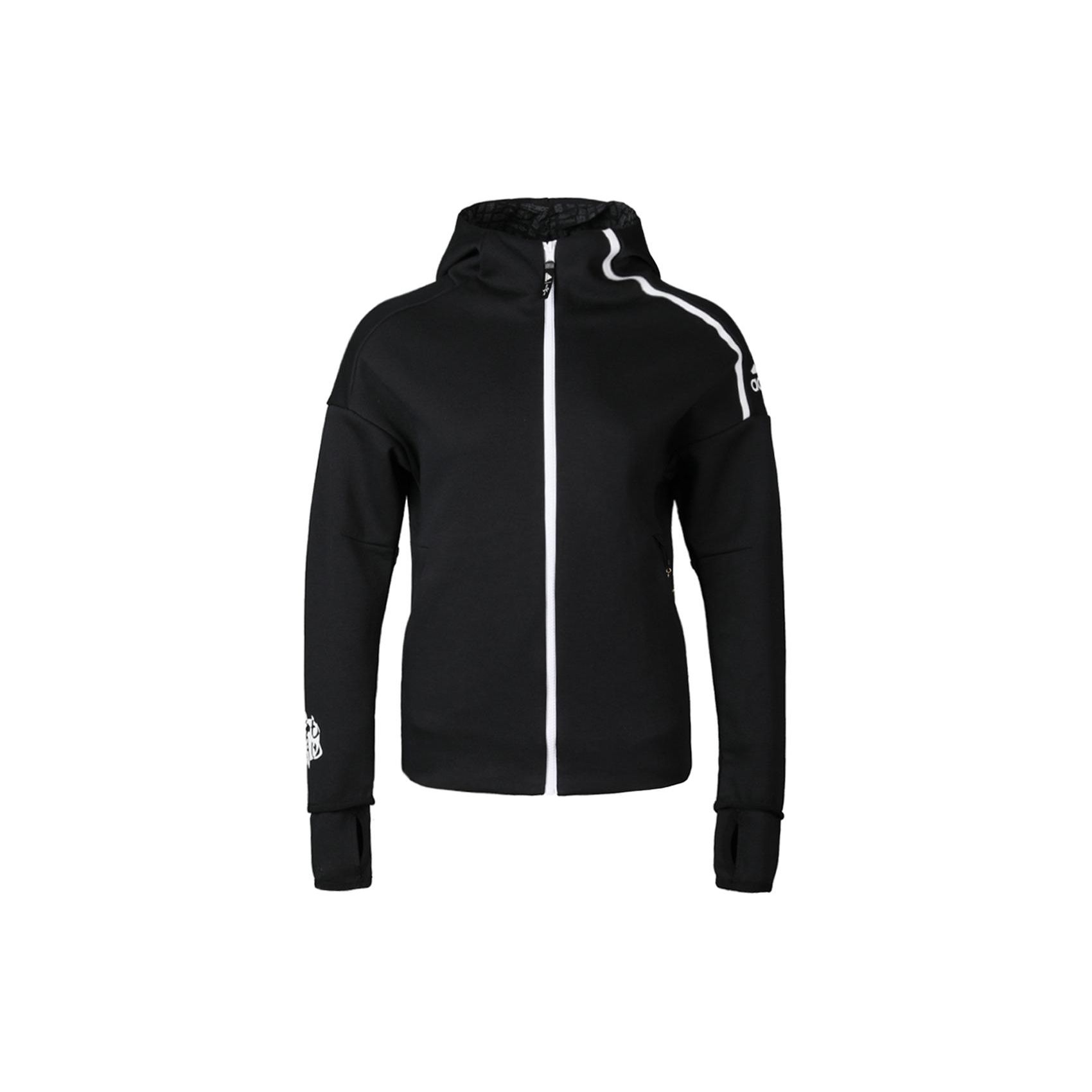 adidas Women s Black Logo Print Long Sleeve Zip Hooded Jacket EA2103 M