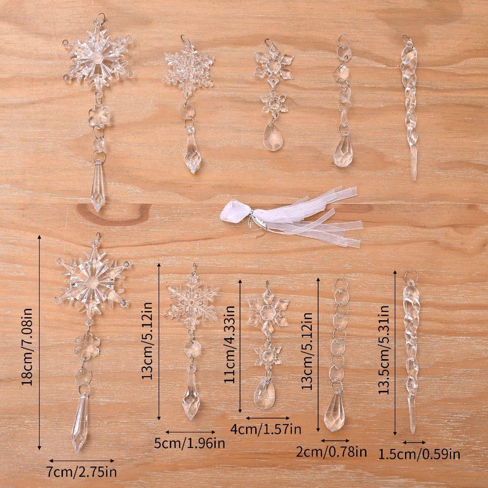 10pcs/set Transparent Snowflake Icicle Ornaments Crystal Christmas Tree Ornaments Holiday Party