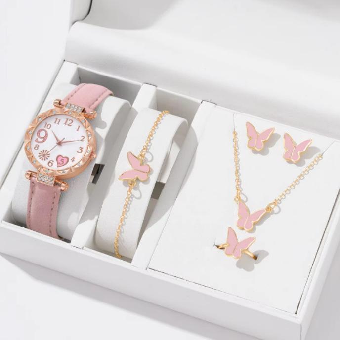 New Popular Women'S Bracelet Watch Fashionable And Simple Butterfly Five-Piece Watch Set Watch